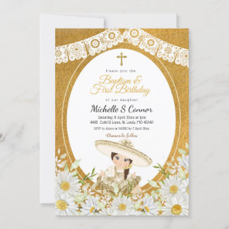 Daisy Blume Charra Girl Taufe & Erster Geburtstag Einladung