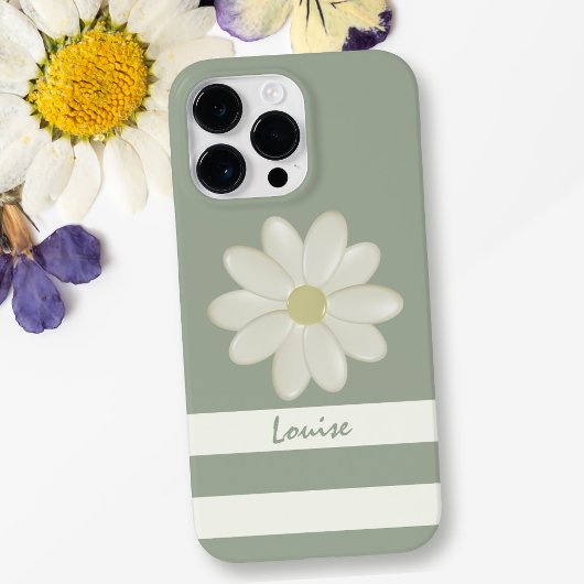 Daisy Blume Cream Stripes Sage Green Name Case-Mate iPhone Hülle