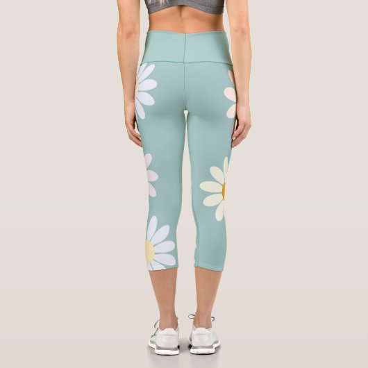 Daisy Blume Floral Pattern Girly Regenbogenpadel Capri Leggings (Rückseite)