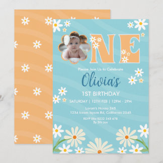 Daisy Blume Foto One Girl daisy 1. Geburtstag Einladung