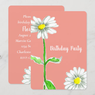 Daisy Blume Geburtstagsparty Einladung Orange