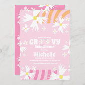 Daisy Blume Groovy Babydusche Rosa Orange Einladung (Vorne/Hinten)