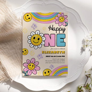 Daisy Blume Groovy Einladungskarte zum ersten Gebu Einladung