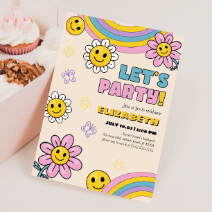 Daisy Blume Groovy Retro Birthday Einladungskarte Einladung
