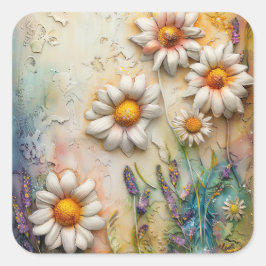 Daisy Blume Hübsche Wildblumen Blumenstrauß Art Quadratischer Aufkleber