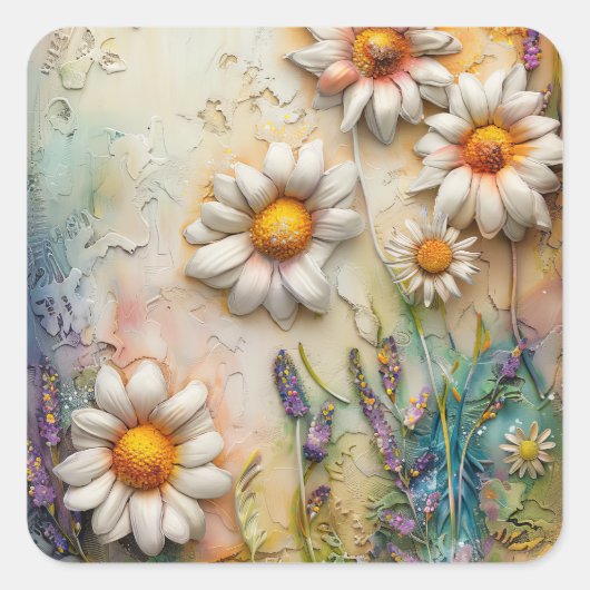Daisy Blume Hübsche Wildblumen Blumenstrauß Art Quadratischer Aufkleber (Vorderseite)