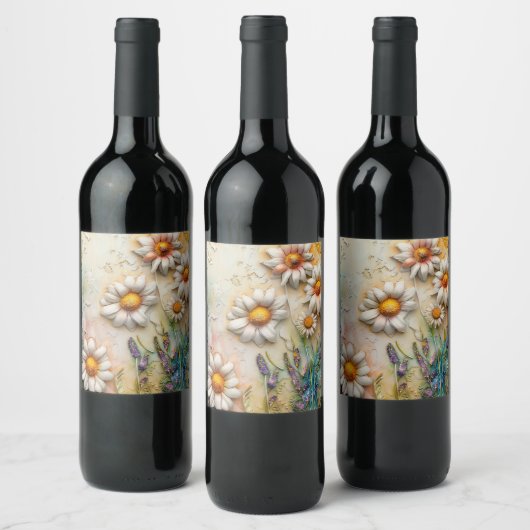 Daisy Blume Hübsche Wildblumen Blumenstrauß Art Weinetikett (Flaschen)