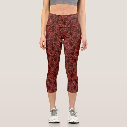 Daisy Blume im burgundischen Naturmuster Capri Leggings (Vorderseite)