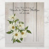Daisy Blume Land Blumenstrauß & Rustikaler Holzwei Weinetikett (Einzelnes Label)