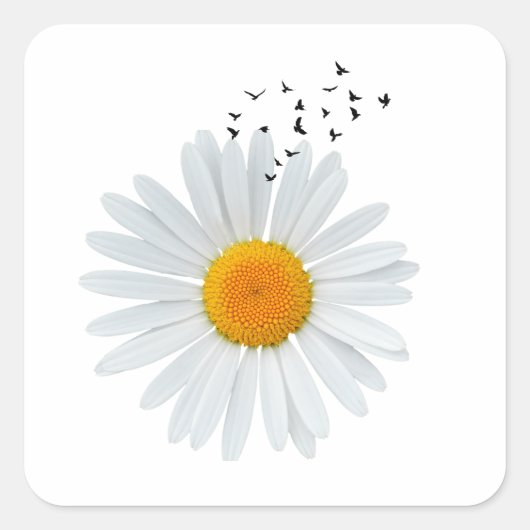 Daisy Blume mit Vogelschloss Quadratischer Aufkleber (Vorderseite)