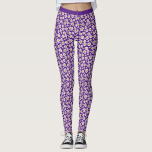 Daisy-Blume-Muster im Lila Hintergrund Leggings