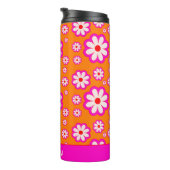 Daisy Blume Muster Pink & Orange 70er Retro Name Thermosbecher (Nach rechts gedreht)