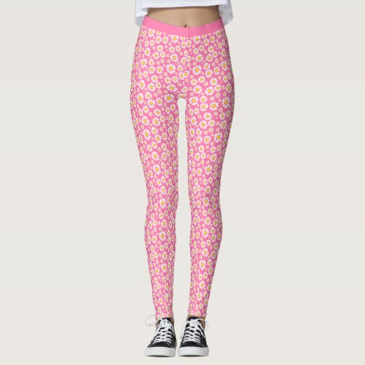 Daisy Blume Pattern Trendy Soft Pink Hintergrund Leggings (Vorderseite)