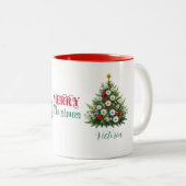 Daisy Blume Weihnachtsbaum Frohe Weihnachtsnamen Zweifarbige Tasse (VorderseiteRechts)