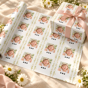 Daisy-Blumen-Foto 1. Geburtstags-Geschenkpapier Geschenkpapier