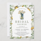 Daisy-Blumen-Mason-Glas-Foto-QR-Code-Junggesellinn Einladung (Vorderseite)