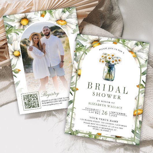 Daisy-Blumen-Mason-Glas-Foto-QR-Code-Junggesellinn Einladung