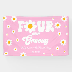 Daisy-Blumen-Vier-Immer-Groovy-4.-Geburtstagsfeier Banner