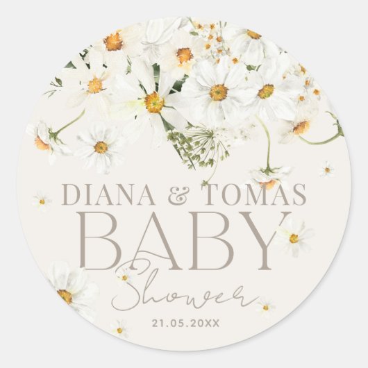 Daisy Boho Baby in Blütendusche Runder Aufkleber (Vorderseite)