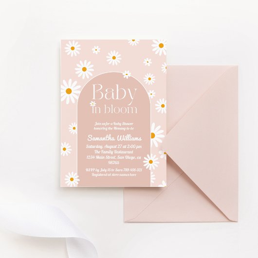 Daisy Boho Baby in blütenrosa Babydusche Einladung