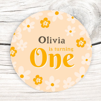 Daisy Boho Floral 1. Geburtstag Runder Aufkleber
