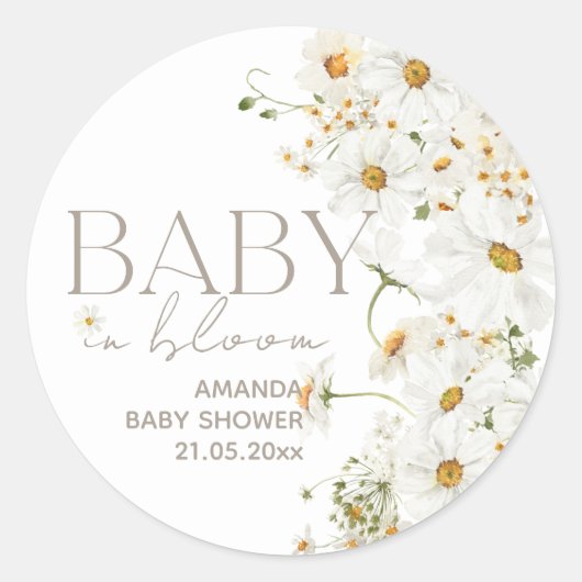Daisy Boho Wildblume Baby in Bloom Shower Classic Runder Aufkleber (Vorderseite)