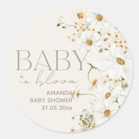 Daisy Boho Wildblume Baby in Bloom Shower Classic Runder Aufkleber (Vorderseite)