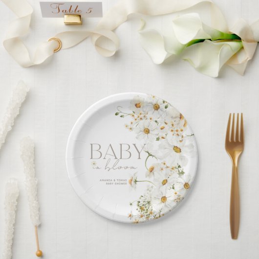 Daisy Boho Wildblume Baby in Blütendusche Pappteller (Hochzeit)