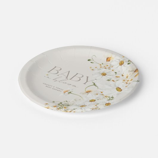 Daisy Boho Wildblume Baby in Blütendusche Pappteller (Schrägansicht)