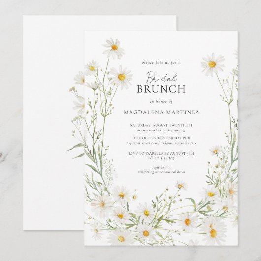 Daisy Boho Wildblume Rustic Bridal Brunch Einladung (Vorne/Hinten)