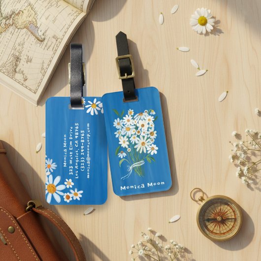 Daisy Bouquet Handpainted Gouache Custom Name Gepäckanhänger