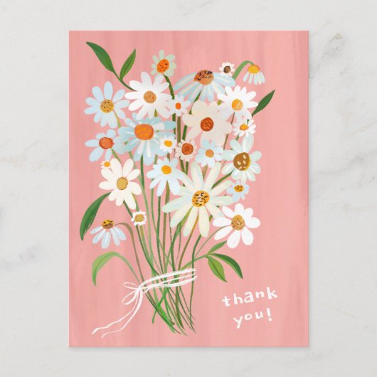Daisy Bouquet handpainted Gouache Vielen Dank Postkarte (Vorderseite)