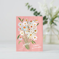 Daisy Bouquet Happy Birthday BlushPink handbemalt