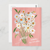 Daisy Bouquet Happy Birthday BlushPink handbemalt Postkarte (Vorne/Hinten)