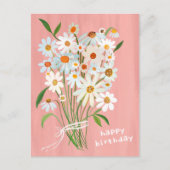 Daisy Bouquet Happy Birthday BlushPink handbemalt Postkarte (Vorderseite)
