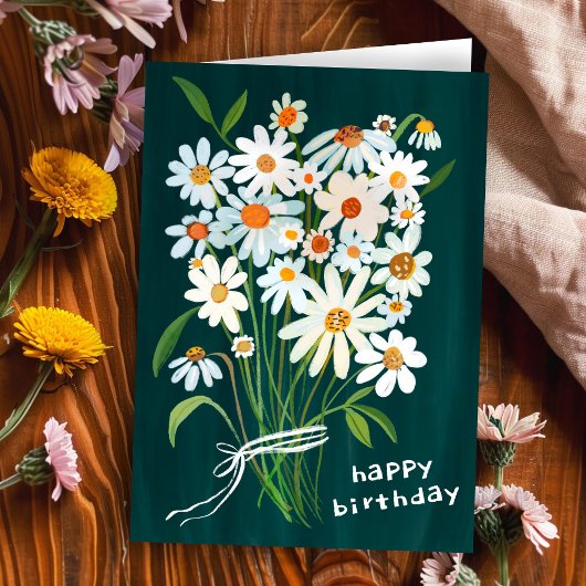 Daisy Bouquet Happy Birthday Handpainted Gouache Karte