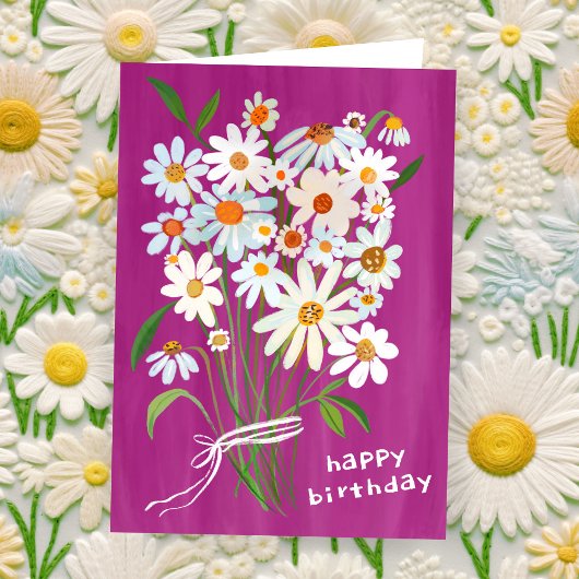 Daisy Bouquet Happy Birthday Handpainted Gouache Karte