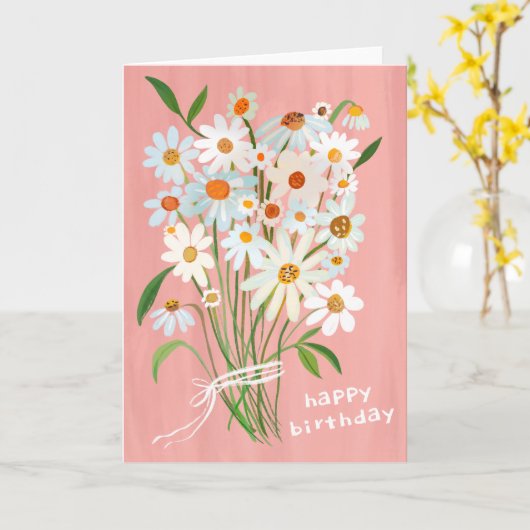 Daisy Bouquet Happy Birthday Handpainted Gouache Karte (Gelbe Blume)