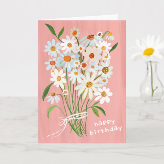 Daisy Bouquet Happy Birthday Handpainted Gouache Karte (Kleine Pflanze)