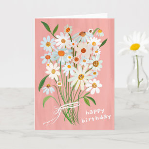 Daisy Bouquet Happy Birthday Handpainted Gouache Karte