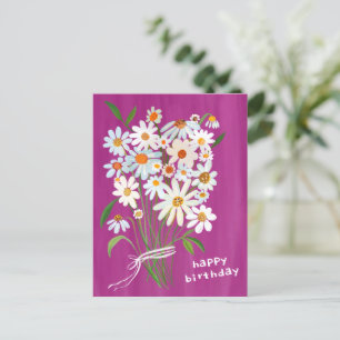 Daisy Bouquet Happy Birthday Handpainted Magenta Postkarte
