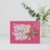 Daisy Bouquet Happy Birthday Pink handbemalt Postkarte (Stehend Vorderseite)
