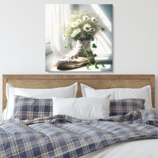 Daisy Bouquet in weißem Sneaker Leinwanddruck (Insitu (Schlafzimmer))