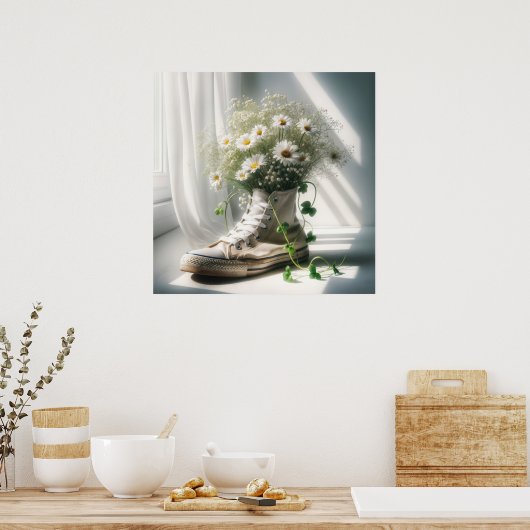 Daisy Bouquet in weißem Sneaker Poster (Küche)