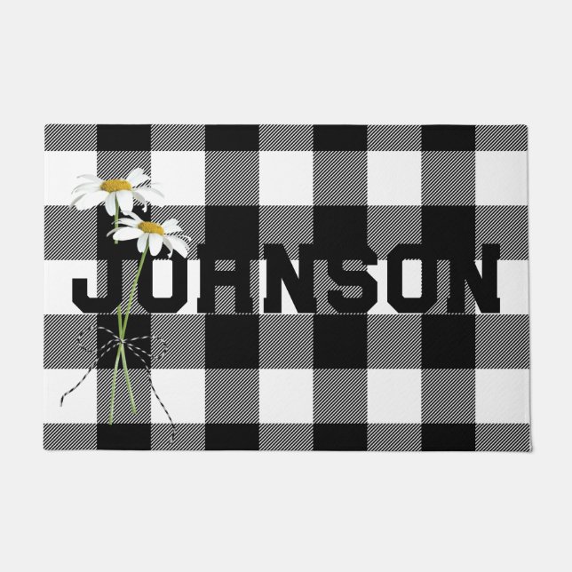 Daisy Bouquet mit Namen auf Buffalo Kariert Fußmatte (Vorderseite)
