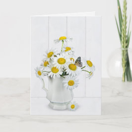 Daisy Bouquet mit Schmetterling auf weiß gekalktem Karte