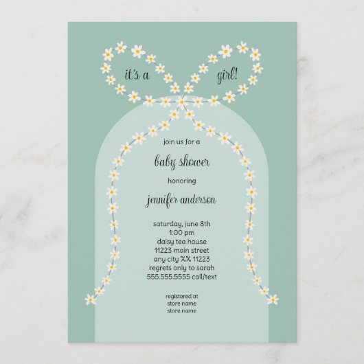 Daisy Bow Baby Shower Invitation Einladung (Vorderseite)