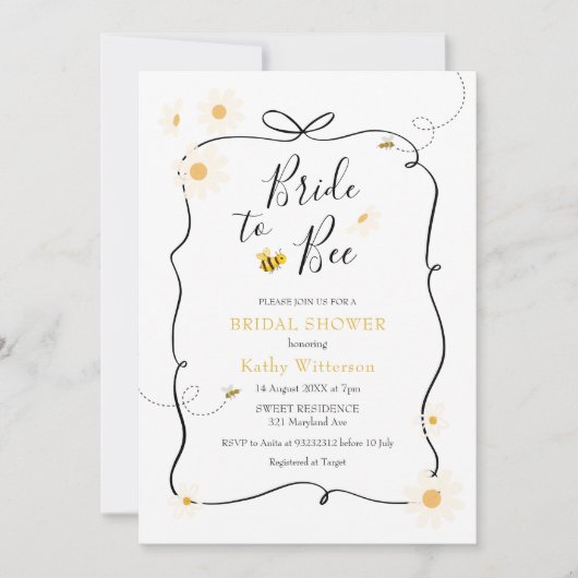 Daisy Bow Ribbon Modern Bee Bride to Bee Bridal Einladung (Vorderseite)