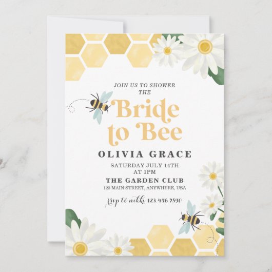 Daisy Bride to Bee Bridal Dusche Einladung (Vorderseite)