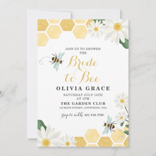 Daisy Bride to Bee Bridal Dusche Einladung (Vorderseite)